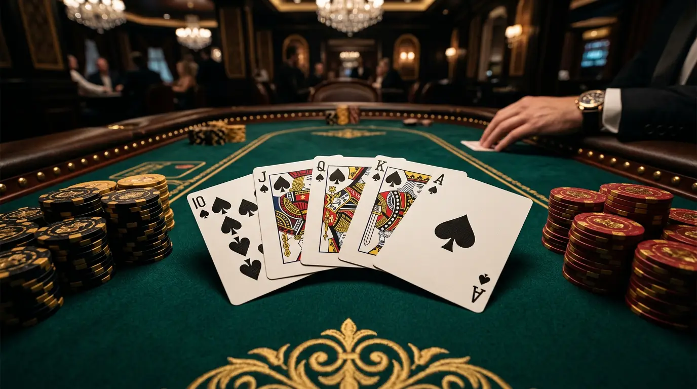 APS Newcastle – Texas Hold'em Tournament Professional Texas Hold'em poker tournament table at APS Newcastle, showing cards, chips, and a felt-top competition table